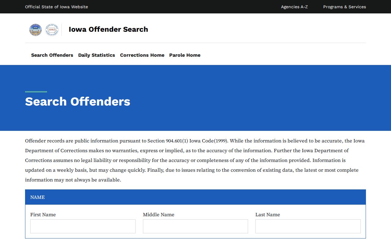 Worth County criminal history Iowa DOC offender search