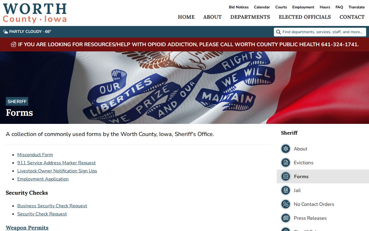 Worth County criminal history sheriff forms and booking requests