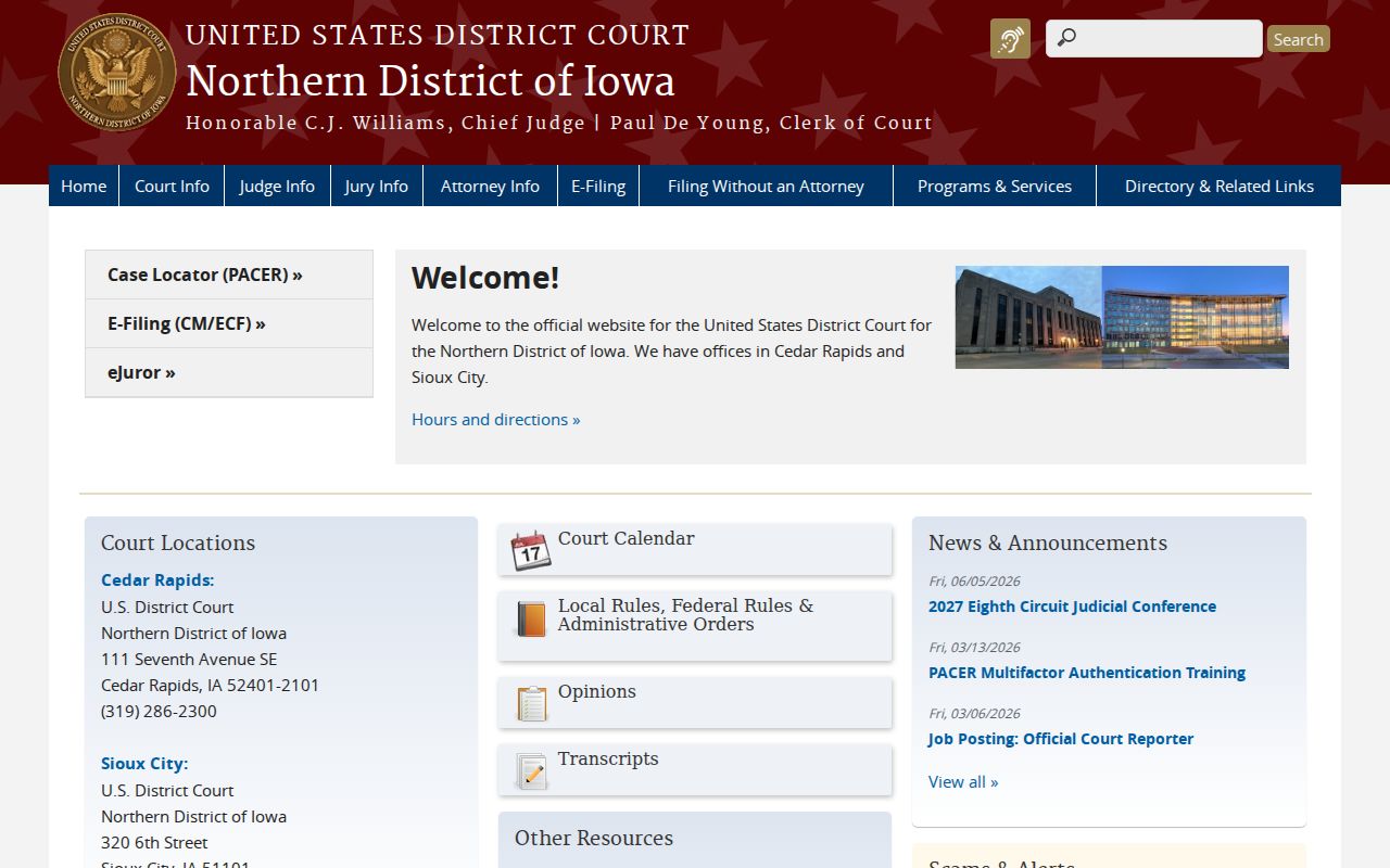Kensett criminal records and Northern District of Iowa court