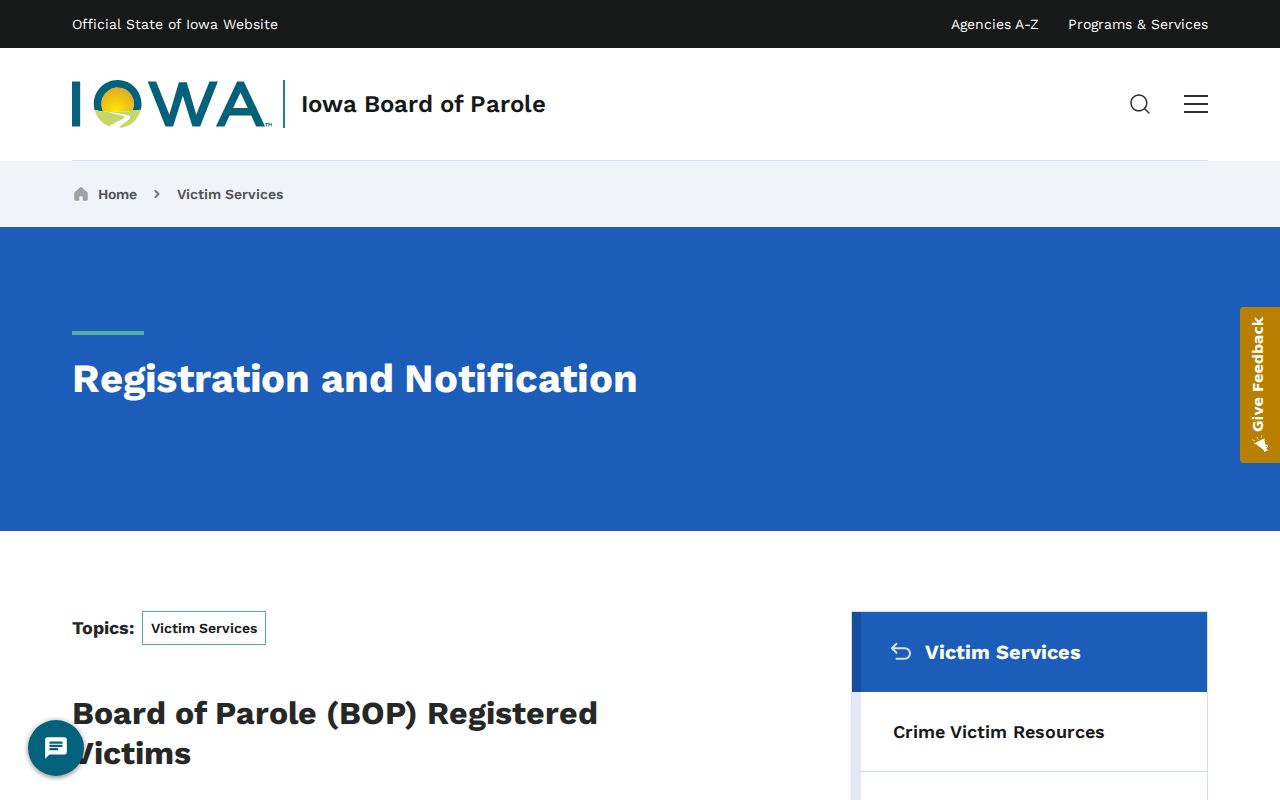 Manly criminal case victim registration and parole notification page
