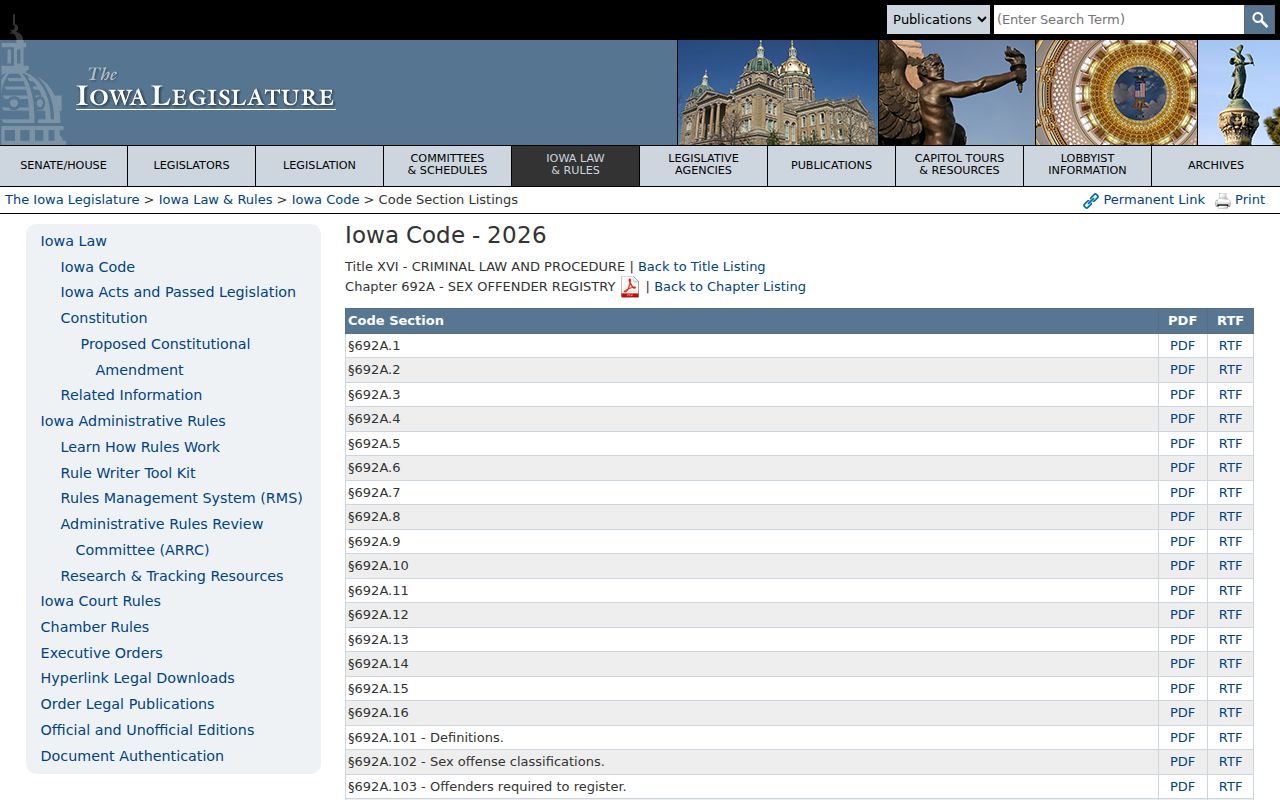 Iowa registry law for Worth County sex offender records