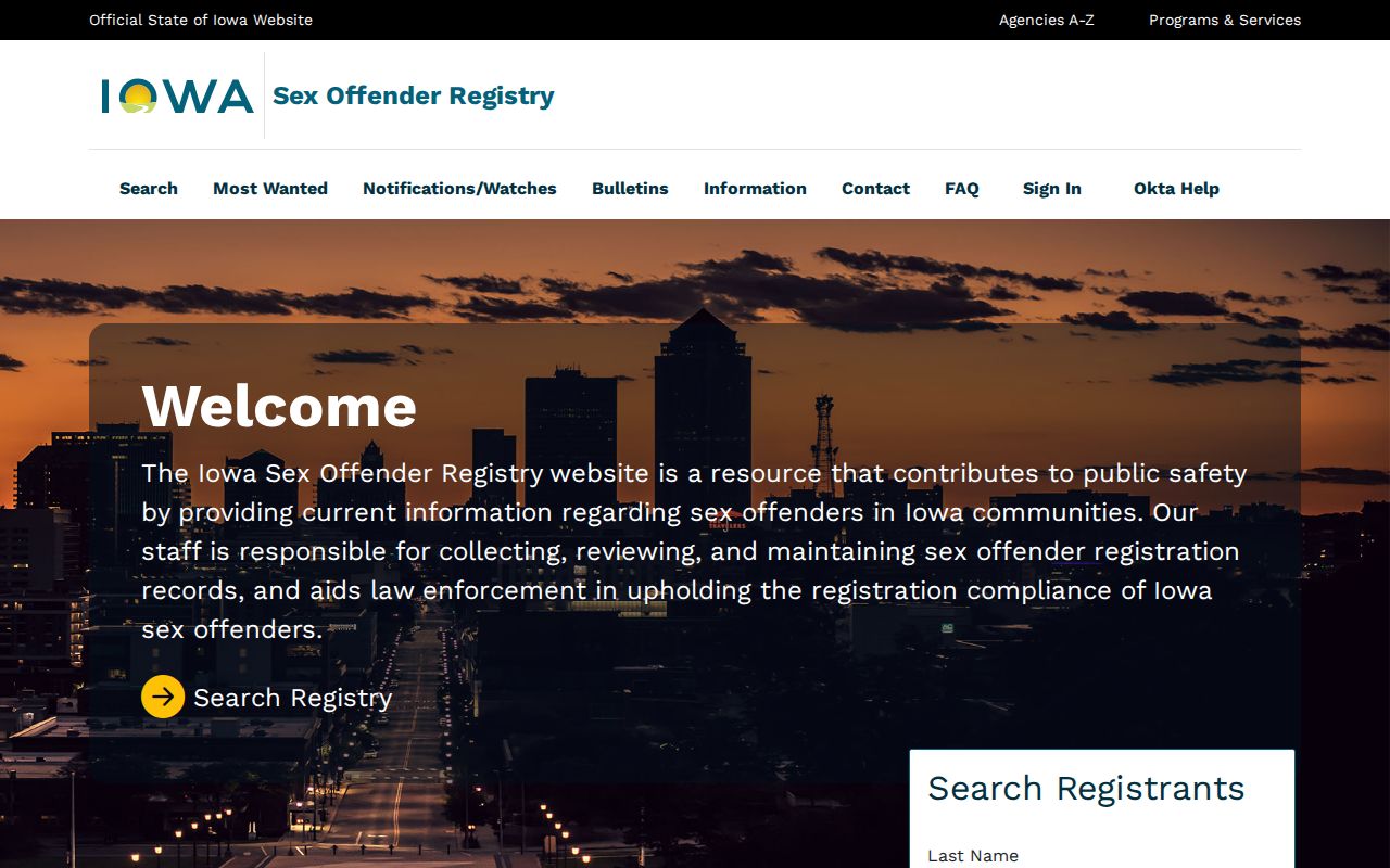 Worth County sex offender lookup on the Iowa registry