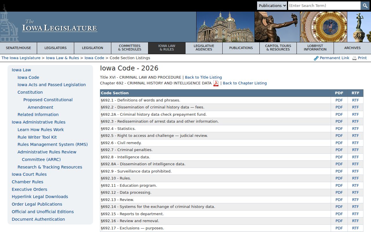 Iowa criminal history law for Worth County registry users